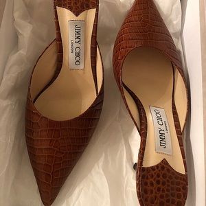 Brown Croc Embossed Leather Jimmy Choo Mules